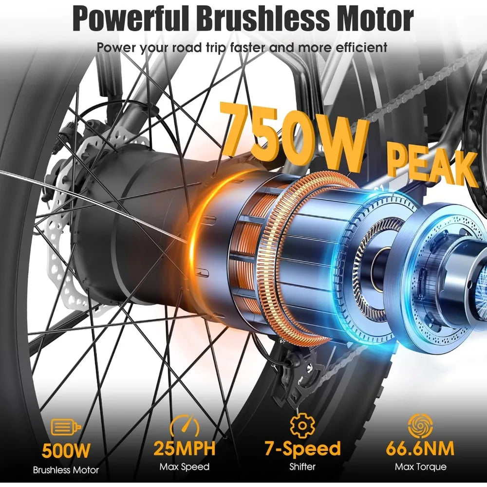 Electric Bike , 25MPH 60Miles Electric Mountain Bike,with 13AH Battery, Rear Rack, 7 Speed, Front Suspension, Turn Signal
