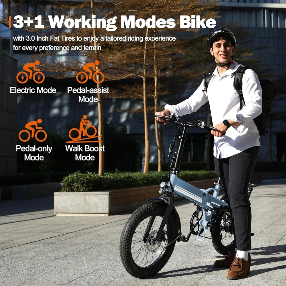 Electric Bike Peak 1000W, 55Miles 28Mph Top Speed, 20" Fat Tire Folding Electric Bicycle, 48V 10.4Ah Removable Battery Ebike