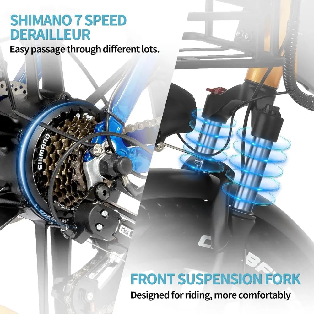 Electric Bike for Adults, Step-Thru Commuter Electric Bicycle with 20'' Fat Tire, 7-Speed Folding Ebike