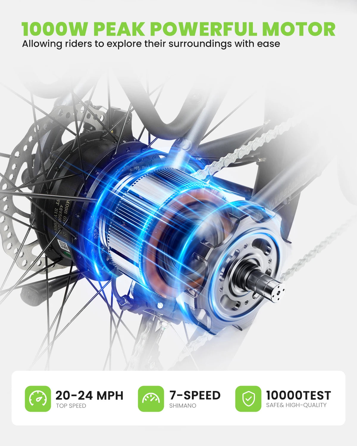 VEEFA Peak 1000W Electric Bike for Adult 27.5'' 48V Ebike Built-in Removable Battery E Bike up to 24mph 80 Miles Commuter E-Bike