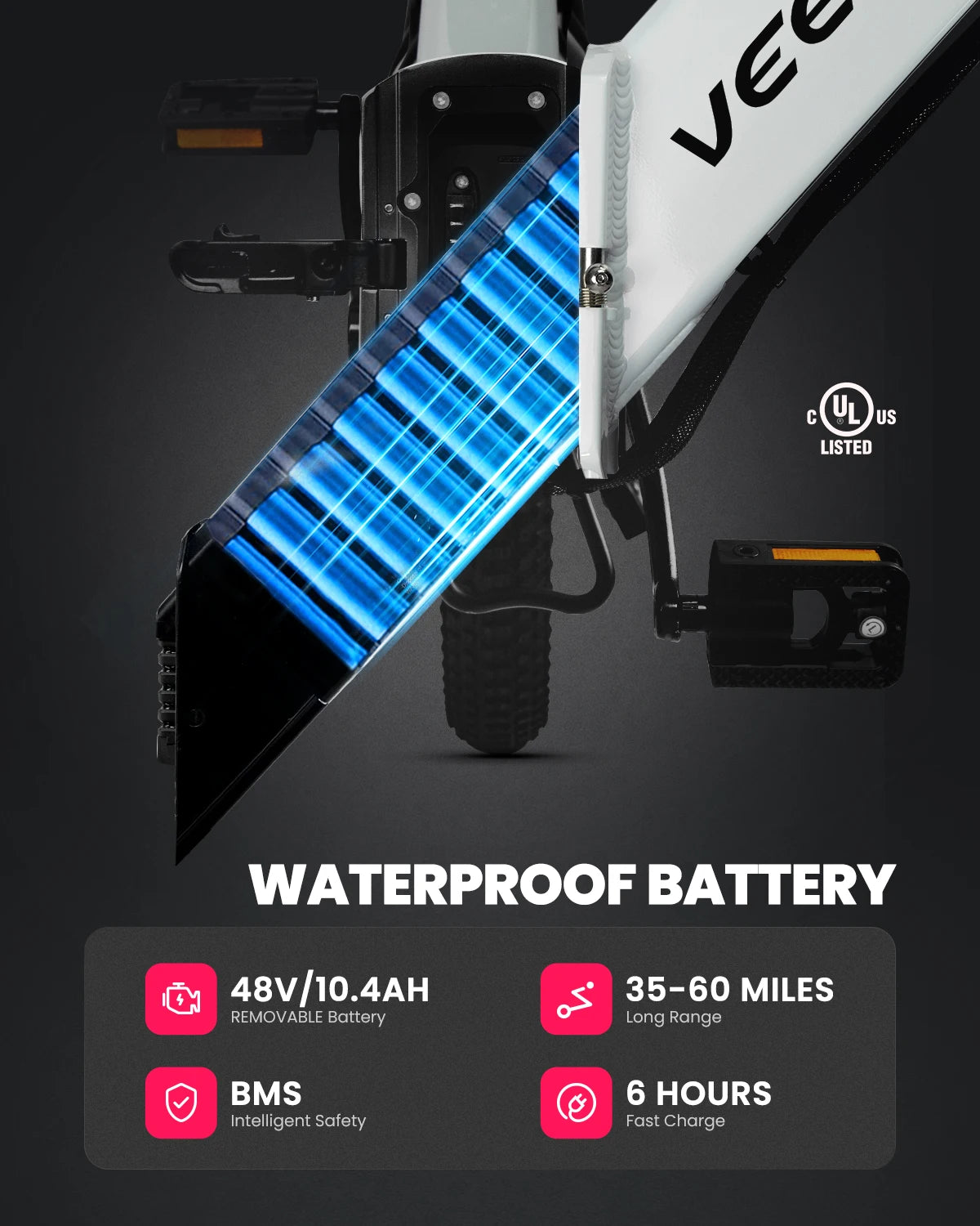 VEEFA F1 Electric Bike for Adults Peak 750W Motor E Bike 48V Removable Battery, Folding Ebike 20MPH 60+ Miles Range E-bike