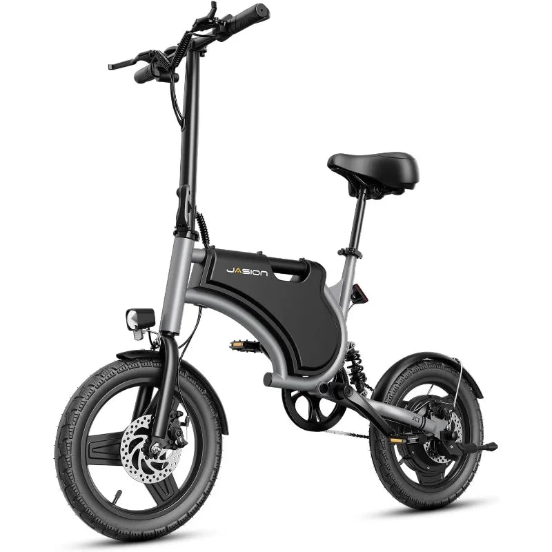 Jasion Electric Bike for Adults & Teens with 600W Peak Motor, 20mph, 20 Miles Range, 14'' Folding E-Bike with Rear Suspension