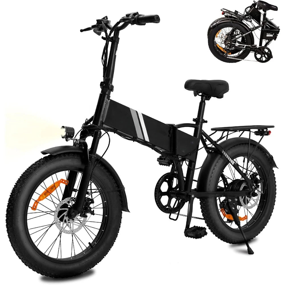 Electric Bike 20" *3.0 Folding Fat Tire Ebike with Peak 750W Brushless Motor with 48V Removable Battery 7 Speed Foldable E Bike