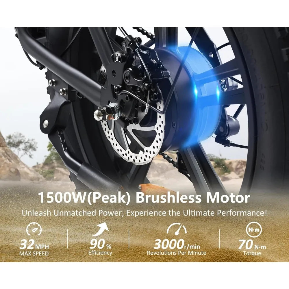 1500W Moped Style Electric Bike | Adult eBikes - 48V 18Ah Removable Battery，32MPH Top Speed - All Terrain Fat Tire Electric Bike