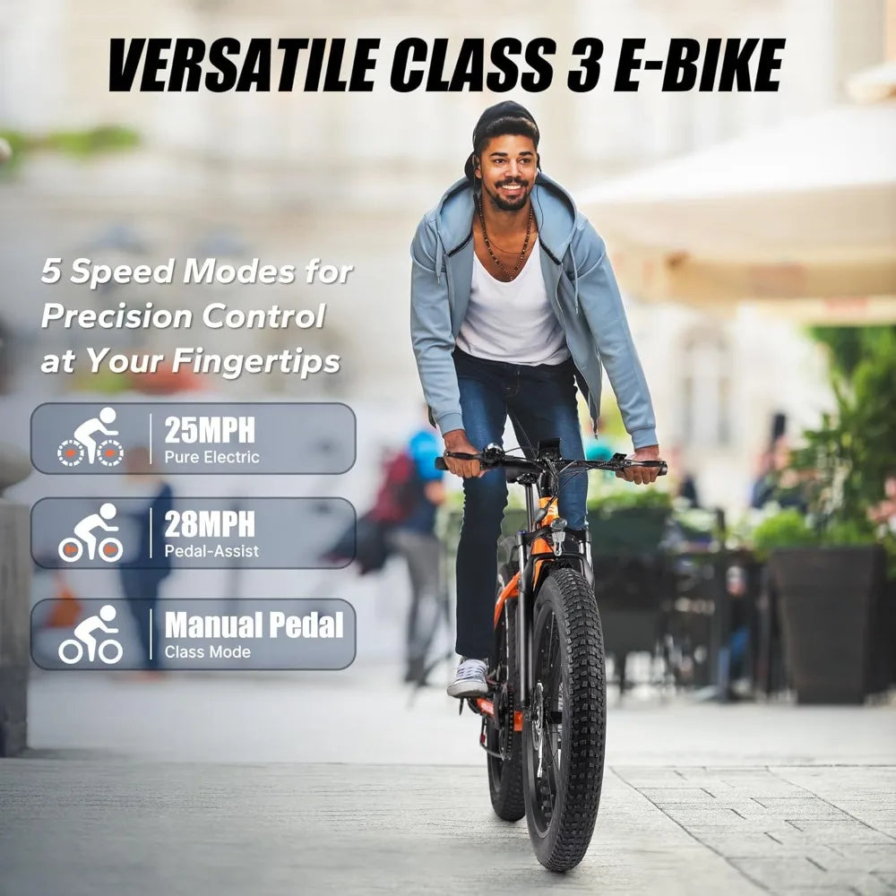 Electric Bicycle,25MPH 60+ Miles with 48V 13AH Removable Battery Features 7-Speed, Lockable Suspension