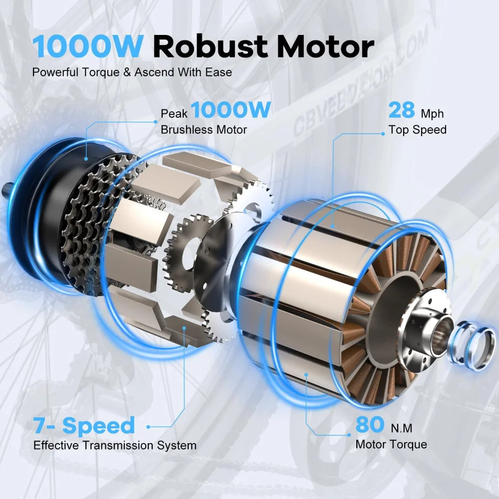 Electric Bike,up 80 Miles Removable Battery Ebike, 26" Electric E Bike with 7-Speed,Adult Electric Bicycles