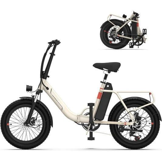 Electric Bike, 20" Fat Tire Step-Thru Electric Bicycle, 900W Peak Motor, Dual Suspension & 7-Speed Folding Ebike