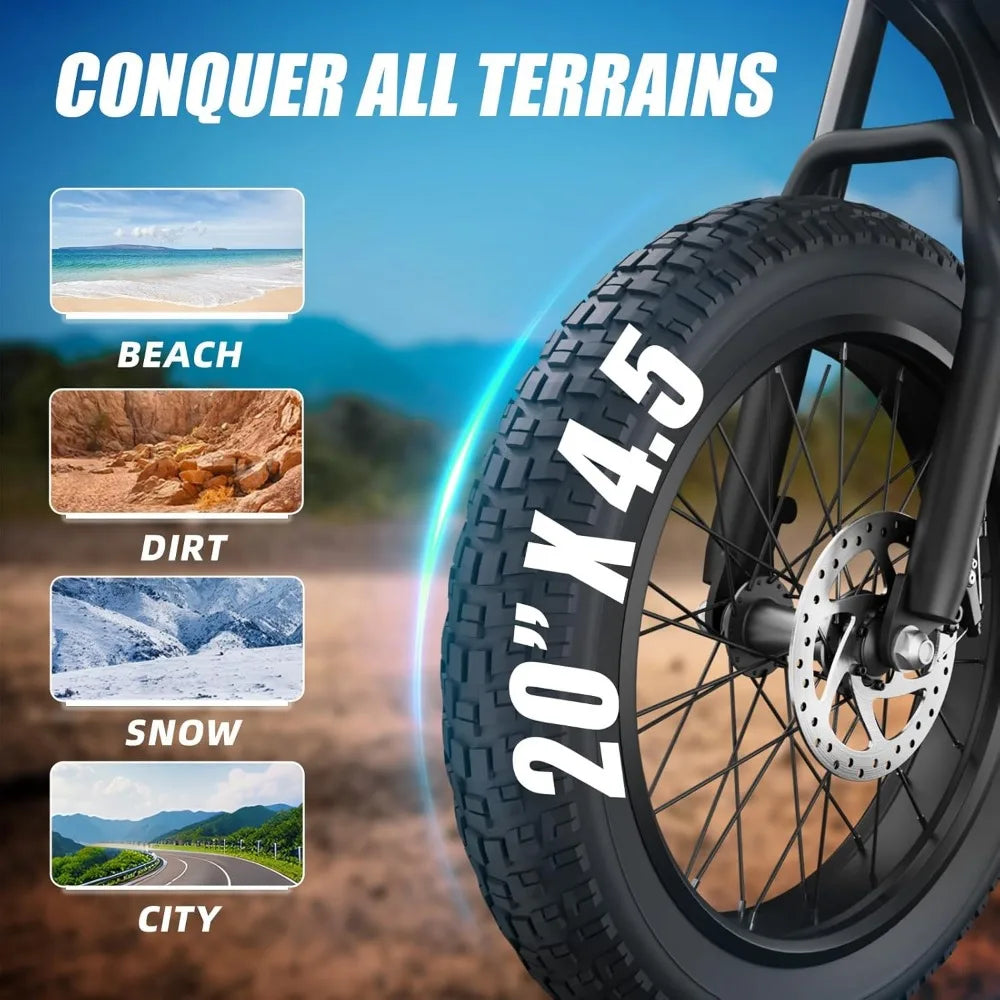 Electric Bike for Adults, Peak 1200W Motor, 20" Fat Tire, Dual Disc Brakes for Off-Road and City Riding, 7-Speed Bike