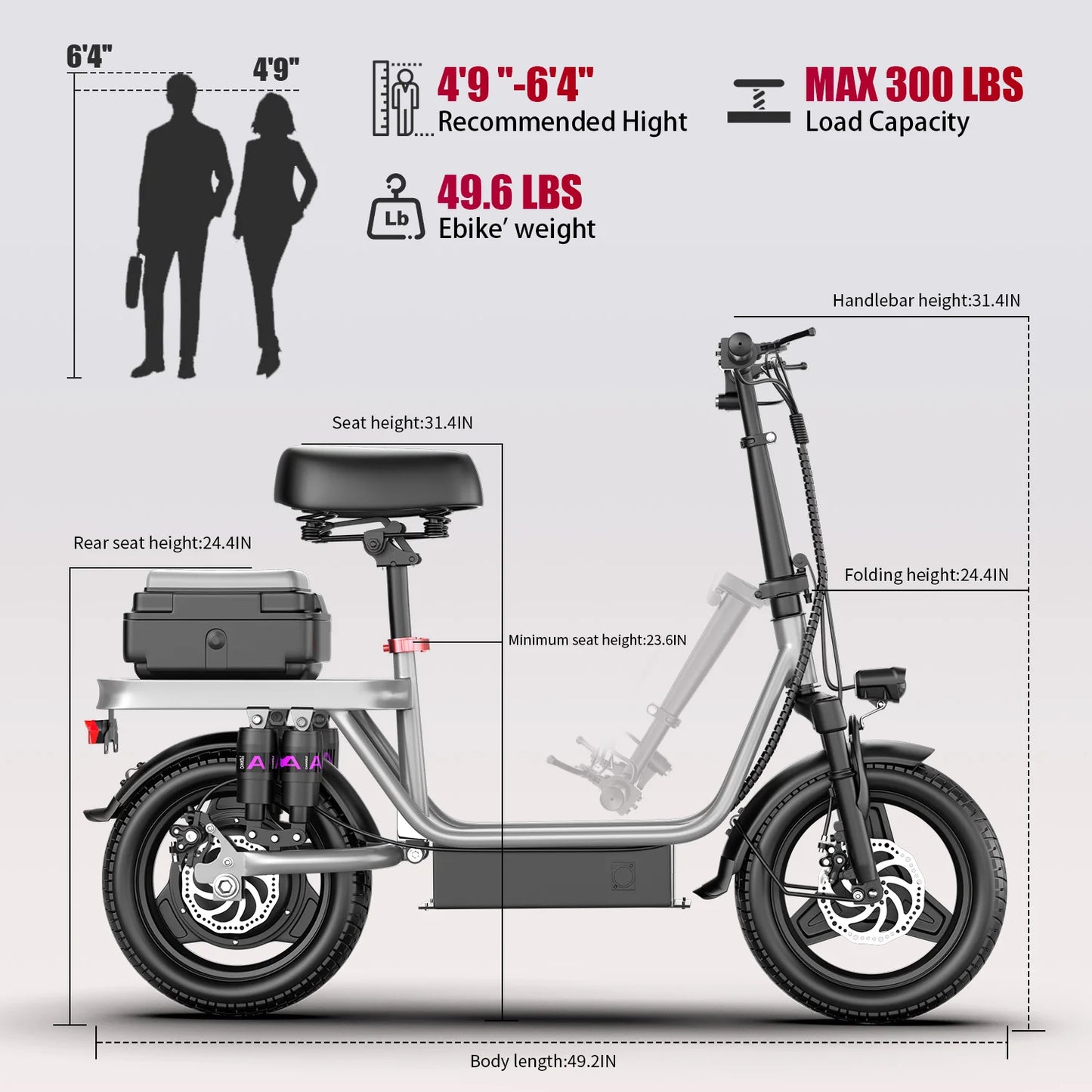 Electric Scooter for Adults, 700W Peak Motor, 48V 15Ah Battery,300lbs Max Load,Foldable Commuting Scooter with Adjustable Seat