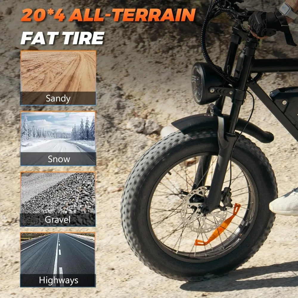 Electric Bike,20”x 4”Fat Tire，Peak 1500W Motor,7 Speed Electric Motorcycle Bicycle, 48V15AH/13AH Battery 3 Riding Modes Up to